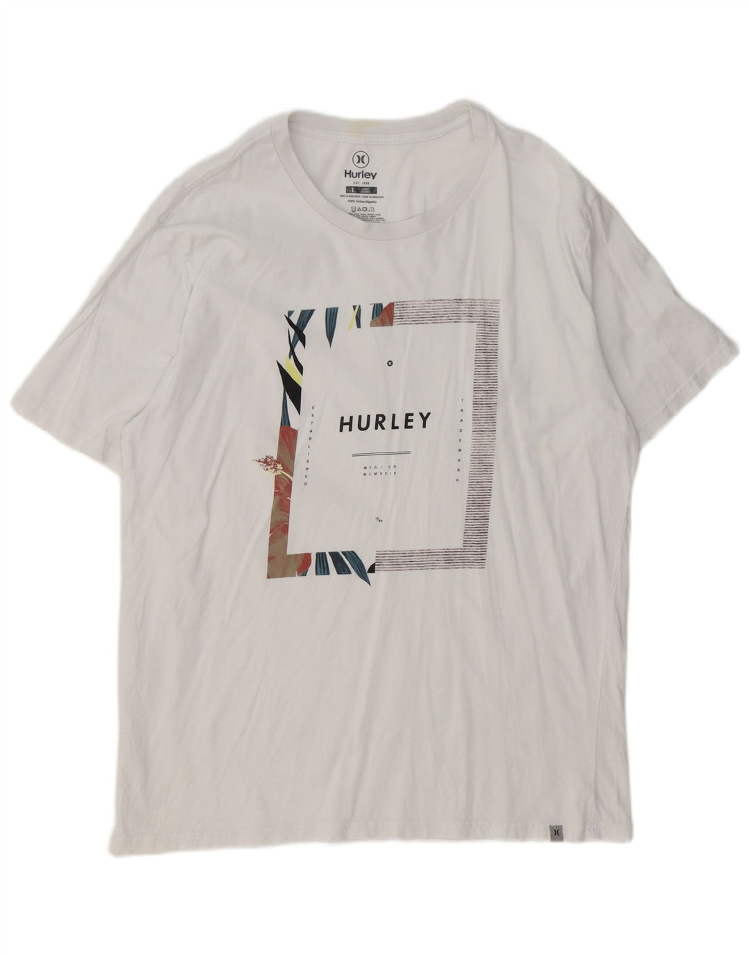 Hurley Mens Graphic T-Shirt Top Large White Cotton