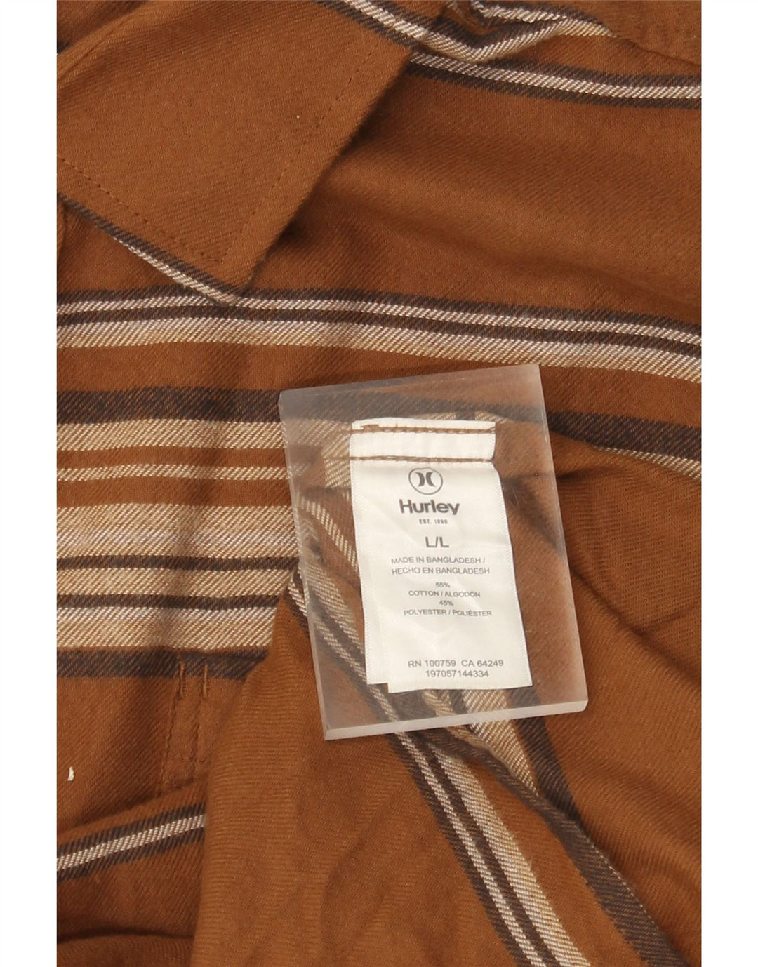 Hurley Mens Flannel Shirt Large Brown Striped Cotton