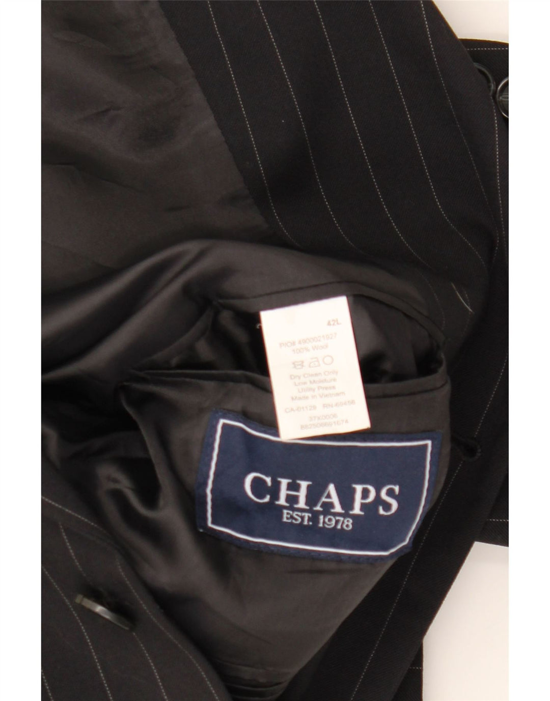 CHAPS Mens 3 Button Blazer Jacket UK 42 XL Black Pinstripe Wool