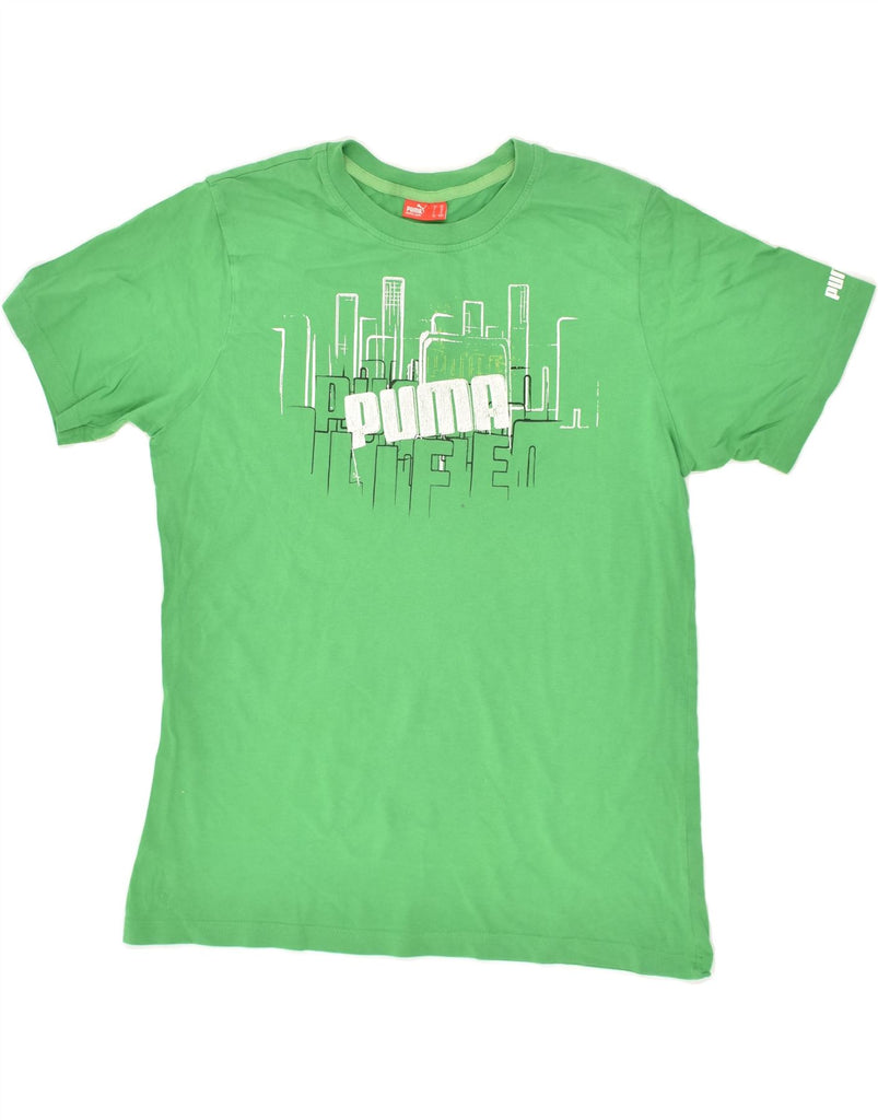 PUMA Boys Graphic T-Shirt Top 15-16 Years 2XL Green Cotton | Vintage Puma | Thrift | Second-Hand Puma | Used Clothing | Messina Hembry 