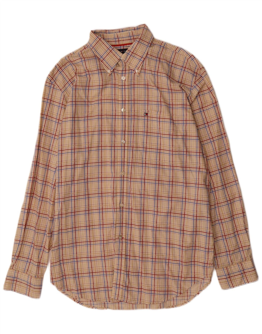 TOMMY HILFIGER Mens Shirt Large Beige Check Cotton
