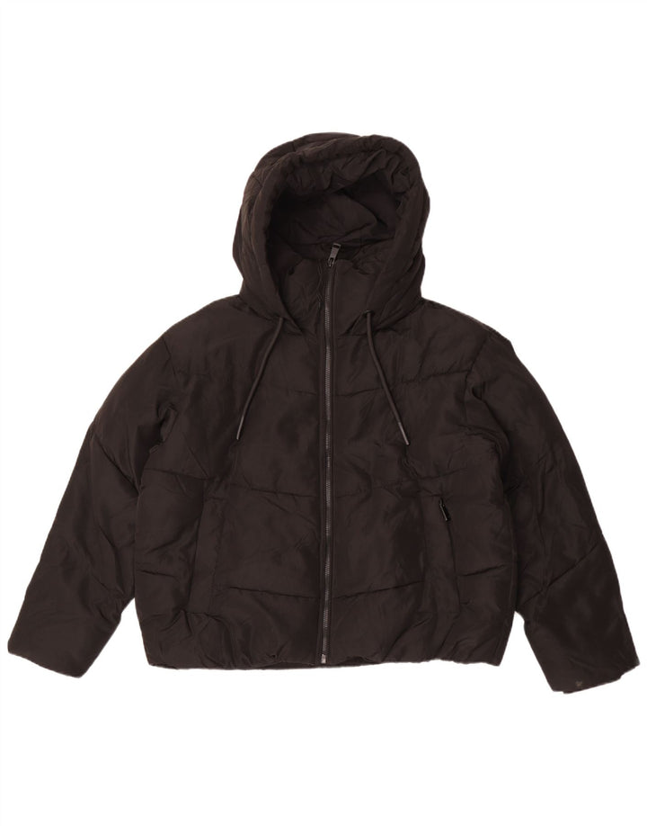 Zara Womens Oversized Crop Hooded Padded Jacket UK 10 Small Black Polyester