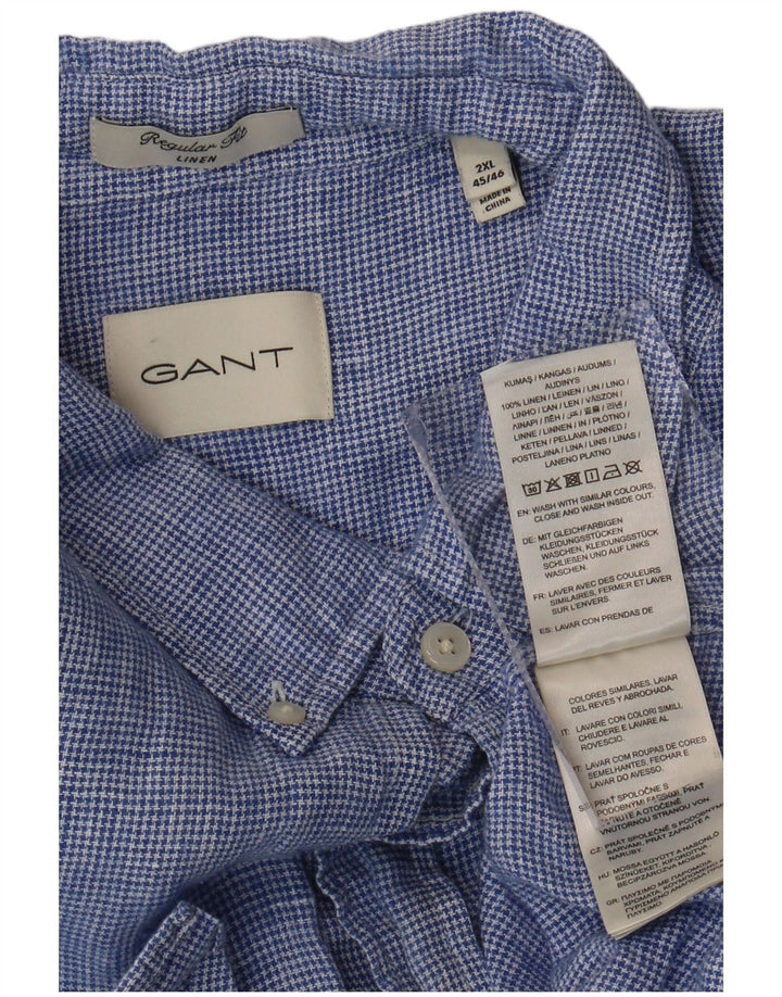 GANT Mens Regular Fit Short Sleeve Shirt Size 45/46 2XL Blue Houndstooth