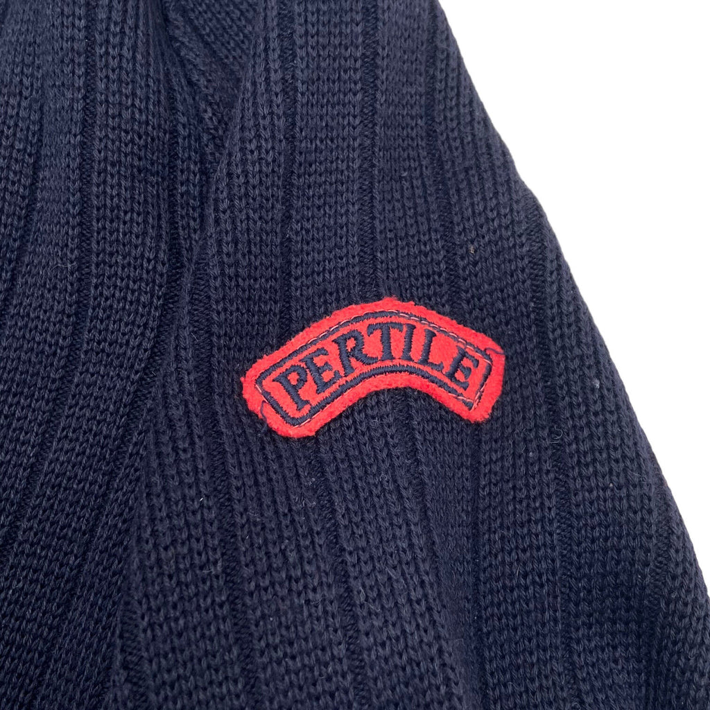 Pertile Mens Navy Wool Knit Double Breasted Jumper Jacket | Vintage Sweater VTG | Vintage Messina Hembry | Thrift | Second-Hand Messina Hembry | Used Clothing | Messina Hembry 