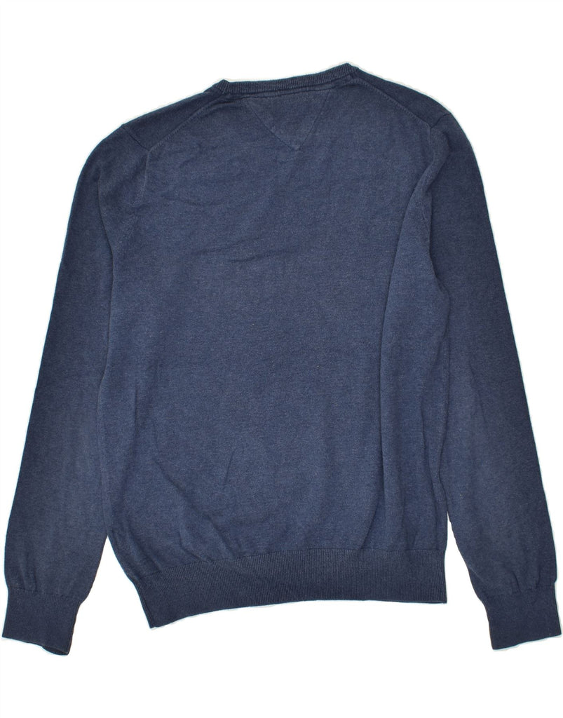 TOMMY HILFIGER Mens Boat Neck Jumper Sweater Medium Navy Blue Cotton | Vintage Tommy Hilfiger | Thrift | Second-Hand Tommy Hilfiger | Used Clothing | Messina Hembry 