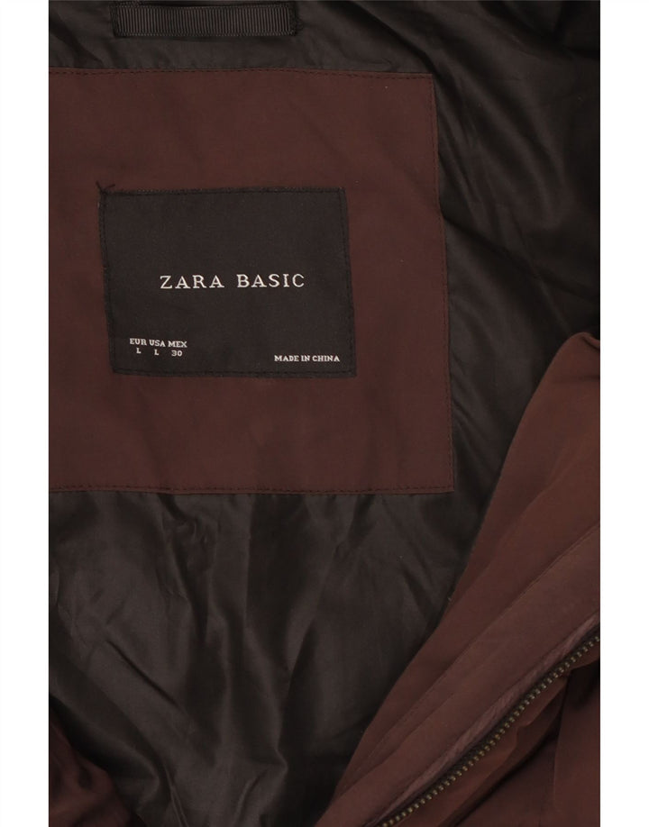 Zara Womens Padded Coat UK 16 Large Brown