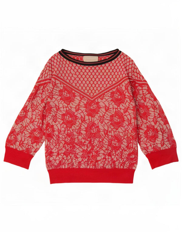 Chiara Bertani Womens Boat Neck Jumper Sweater UK 10 Small Red Floral