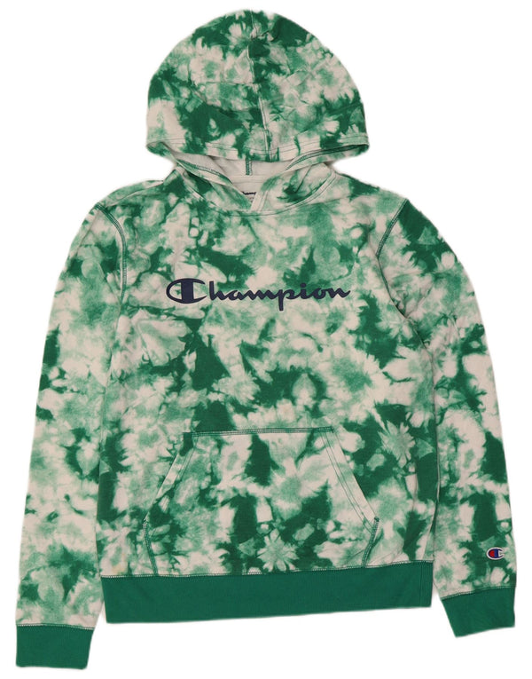 Champion Boys Graphic Hoodie Jumper 13-14 Years XL Green Tie Dye Cotton