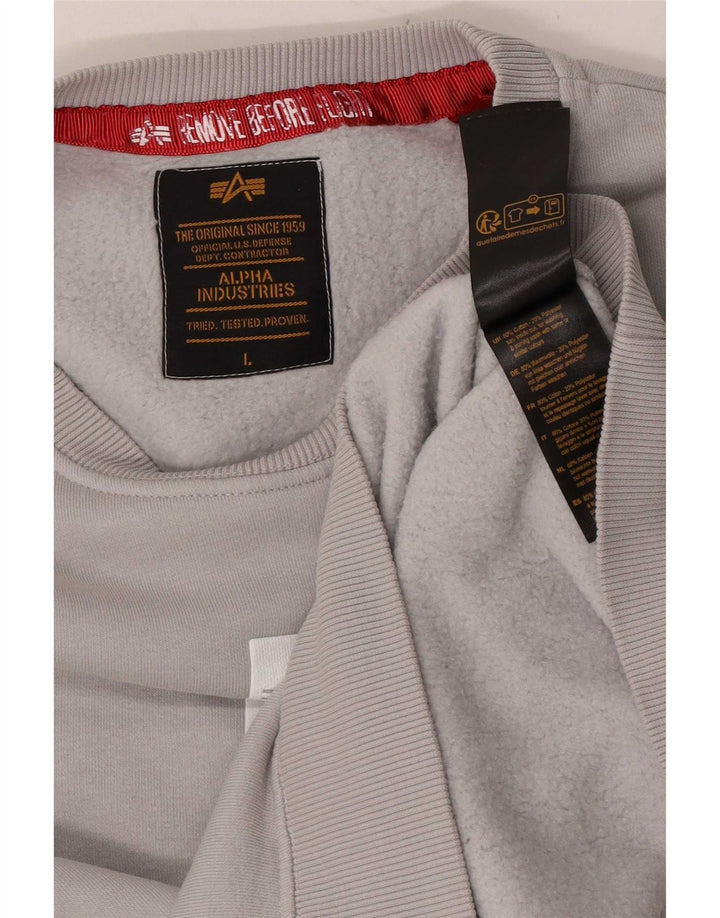 Alpha Industries Mens Graphic Sweatshirt Jumper Large Grey Cotton