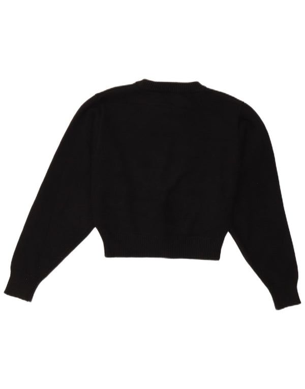 Zara Womens Crop Crew Neck Jumper Sweater UK 8 Small Black Viscose