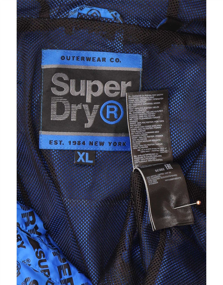 Superdry Mens Graphic Hooded Rain Jacket UK 42 XL Blue Polyester
