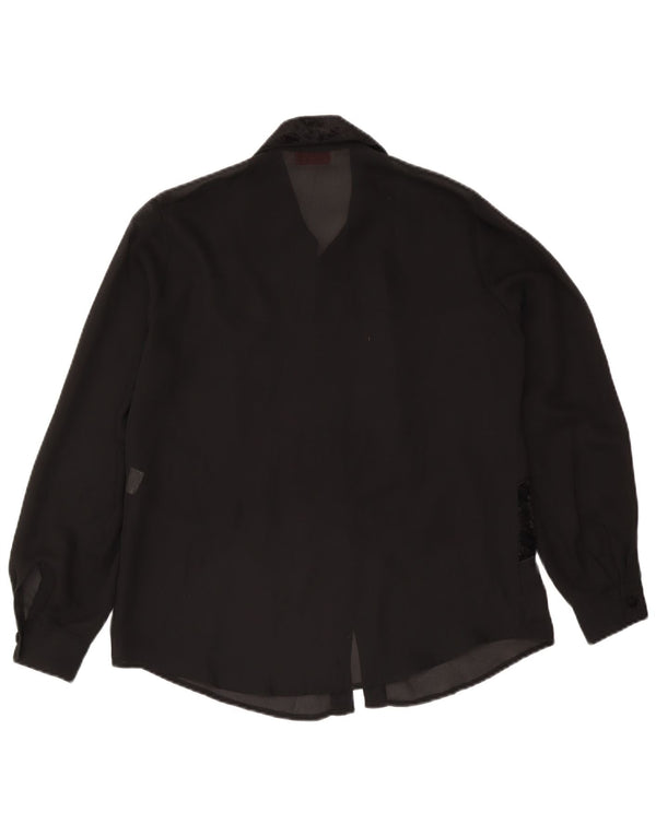 Vintage Womens Shirt Blouse IT 46 Large Black Striped Polyester