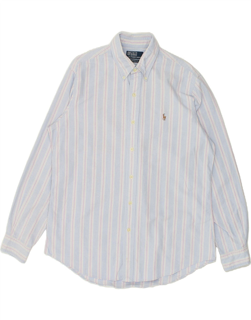 POLO RALPH LAUREN Mens Custom Fit Shirt Large Blue Striped Cotton | Vintage Polo Ralph Lauren | Thrift | Second-Hand Polo Ralph Lauren | Used Clothing | Messina Hembry 