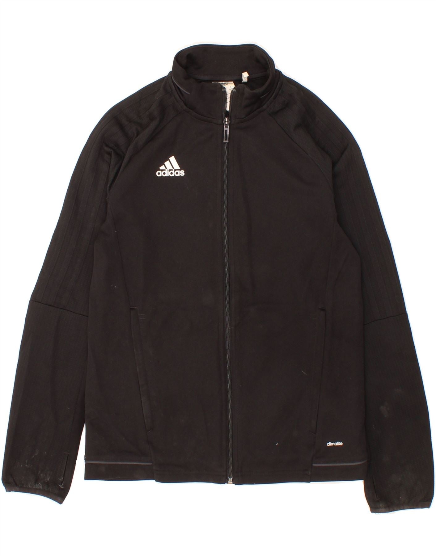 ADIDAS Boys Climalite Tracksuit Top Jacket 11 12 Years Black Polyester Vintage Second Hand Clothing Online Messina Hembry