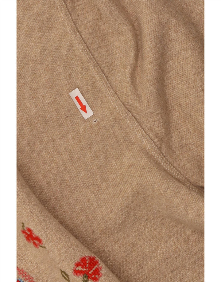 Stefanel Womens Graphic Oversized Sweatshirt Jumper UK 16 Large Beige Wool