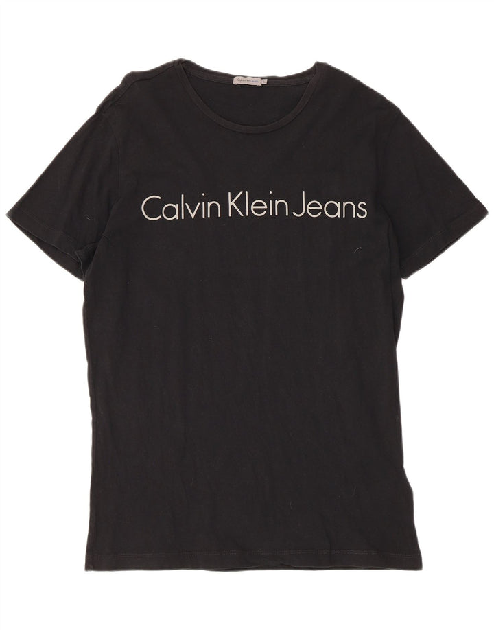 CALVIN KLEIN JEANS Mens Graphic T-Shirt Top Medium Black Cotton