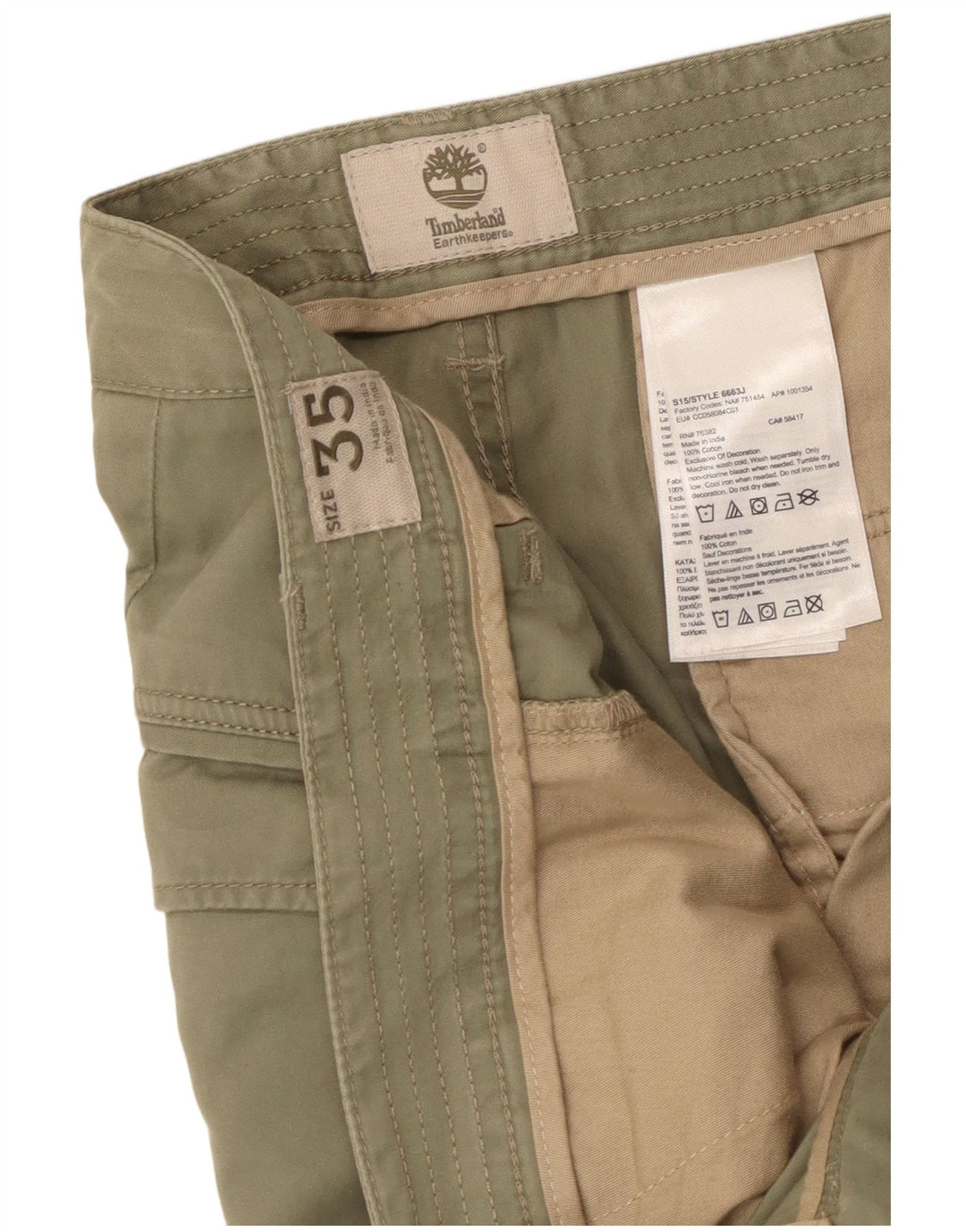 Timberland Mens Earthkeepers Straight Cargo Trousers W35 L28 Khaki Cotton