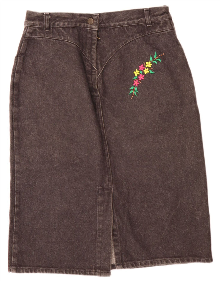 Vintage Womens Denim Skirt W28 Medium Grey Floral