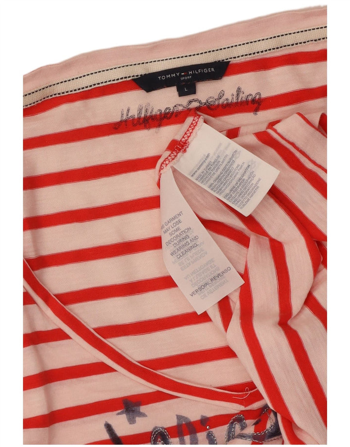 TOMMY HILFIGER Womens Crop Graphic T-Shirt Top UK 14 Large Red Striped