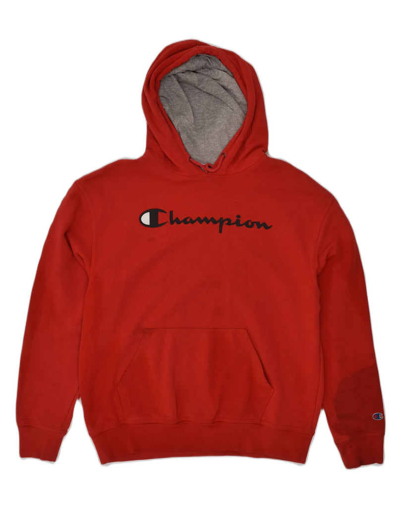 CHAMPION Mens Graphic Hoodie Jumper Large Orange Cotton | Vintage Champion | Thrift | Second-Hand Champion | Used Clothing | Messina Hembry 