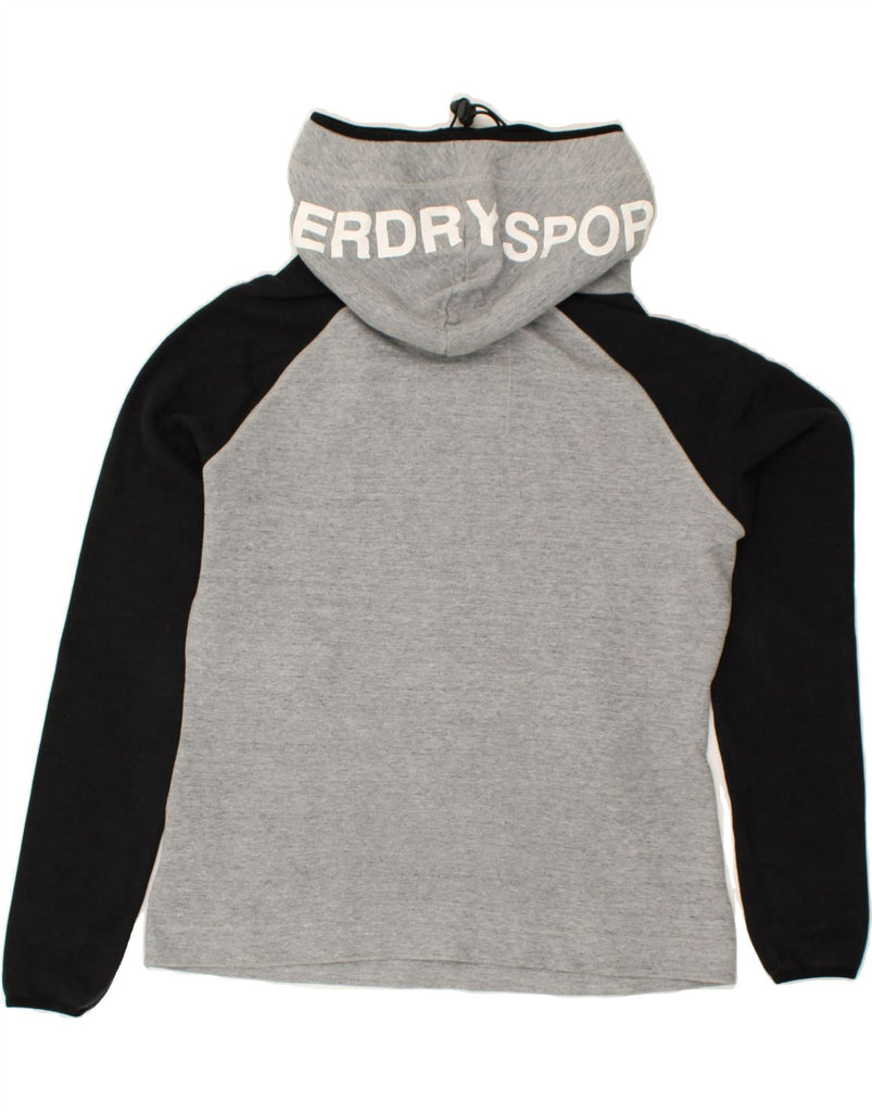 SUPERDRY Womens Graphic Hoodie Jumper UK 16 Large Grey Colourblock Cotton | Vintage Superdry | Thrift | Second-Hand Superdry | Used Clothing | Messina Hembry 