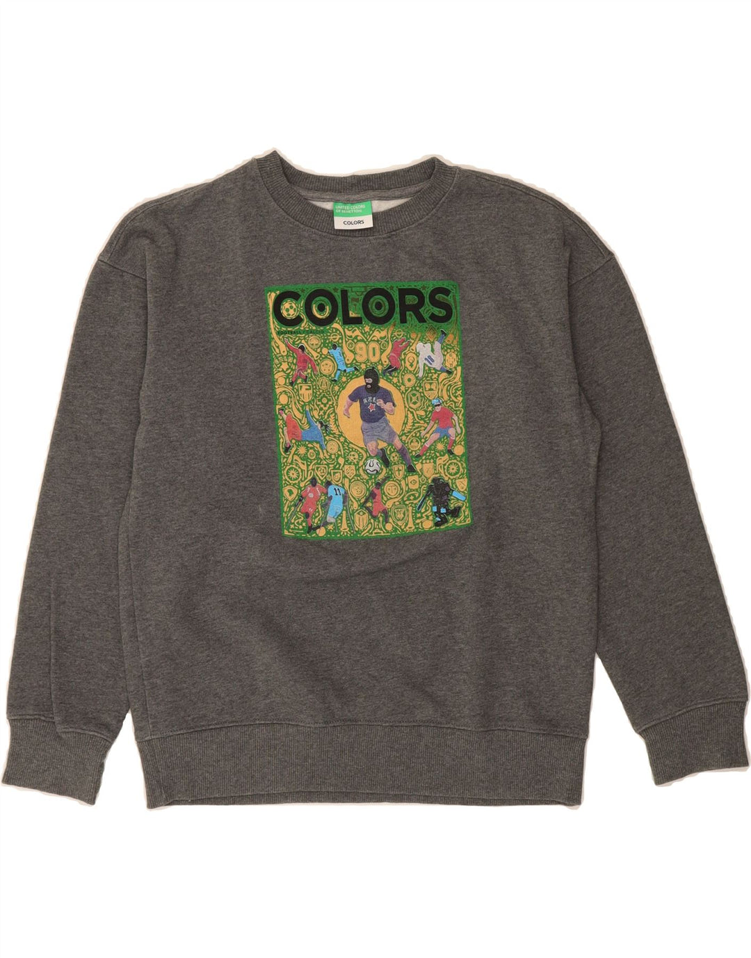 BENETTON Womens Graphic Sweatshirt Jumper UK 10 Small Grey Cotton Modern Vintage Benetton and Second-Hand Benetton from Messina Hembry 