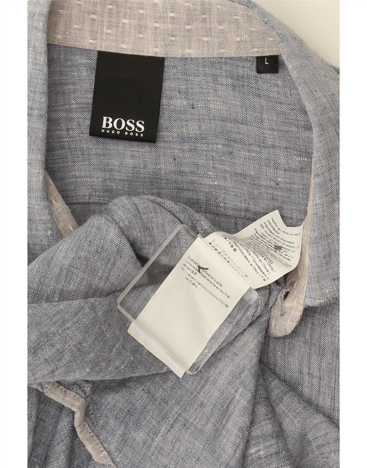 Hugo Boss Mens Short Sleeve Shirt Large Blue Cotton