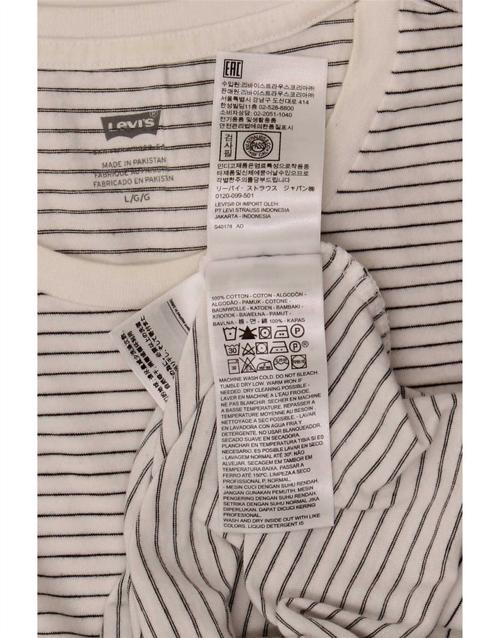 Levi's Mens T-Shirt Top Large White Pinstripe Cotton