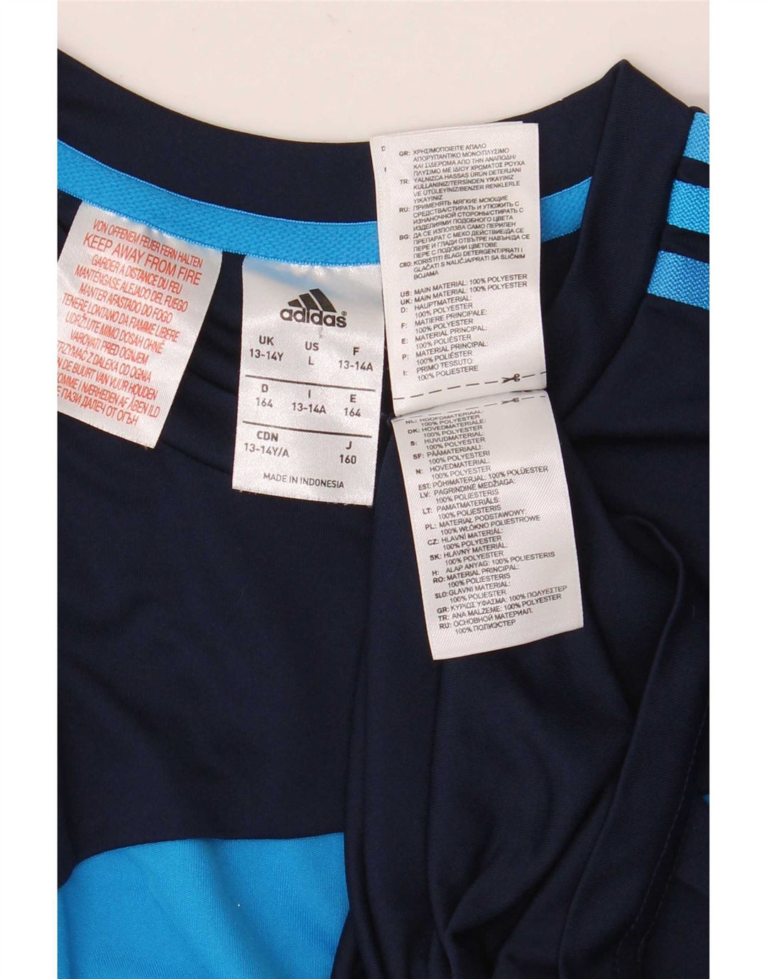 Adidas Boys T-Shirt Top 13-14 Years Navy Blue Colourblock Polyester