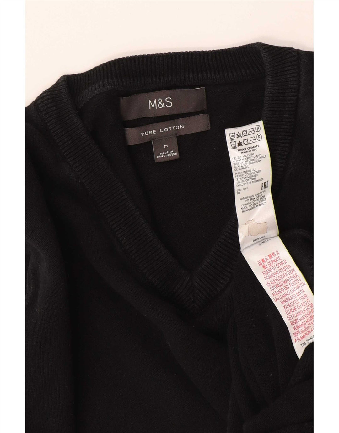 Marks & Spencer Mens V-Neck Jumper Sweater Medium Black Cotton
