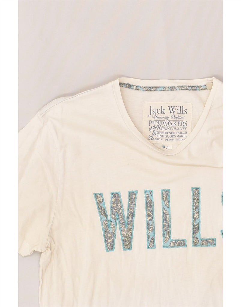 JACK WILLS Mens Graphic T-Shirt Top Small Off White Cotton | Vintage Jack Wills | Thrift | Second-Hand Jack Wills | Used Clothing | Messina Hembry 