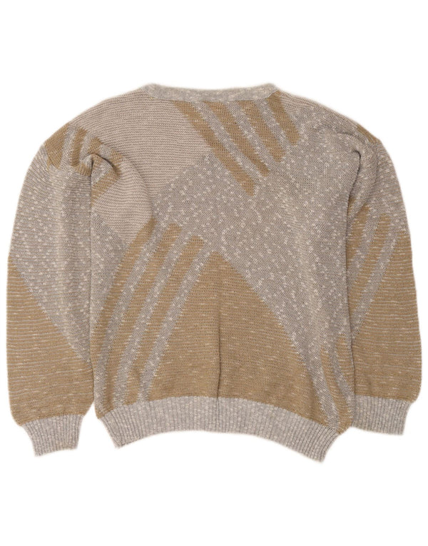 Vintage Womens Boat Neck Jumper Sweater IT 50 XL Beige Colourblock Cotton