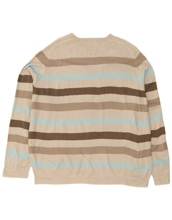 Marks & Spencer Mens Crew Neck Jumper Sweater 2XL Beige Striped Acrylic