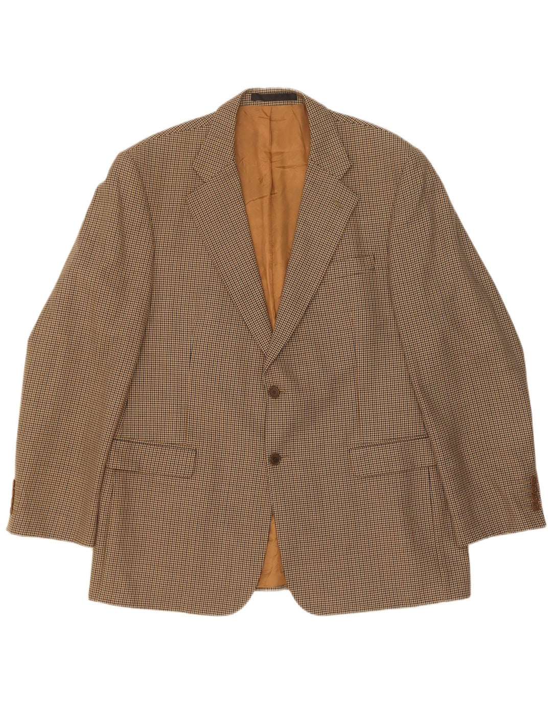 Marks & Spencer Mens Long 2 Button Blazer Jacket UK 44 XL Beige Houndstooth