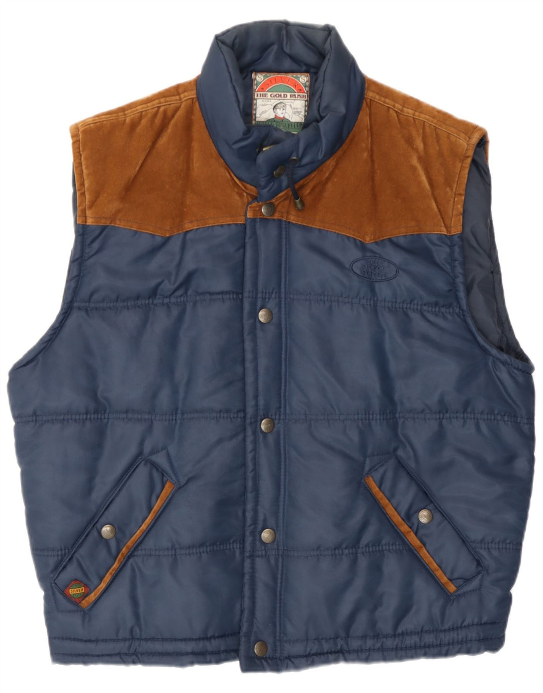 Vintage Mens Padded Gilet UK 38 Medium Navy Blue Polyester