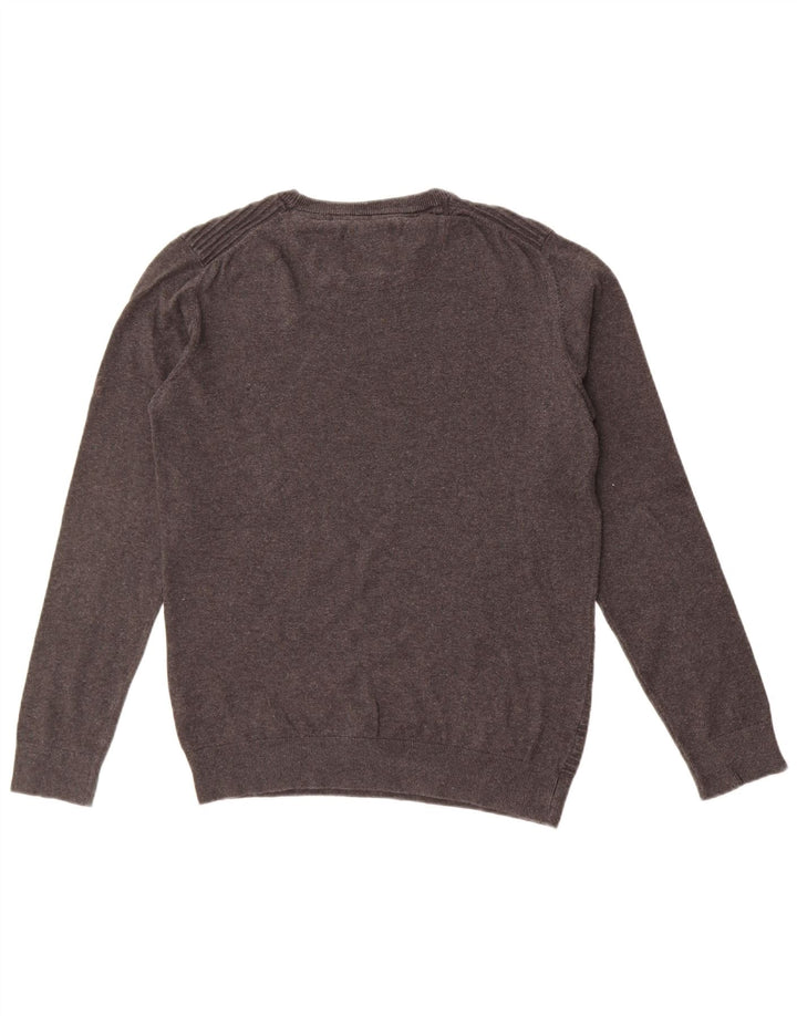 Weird Fish Womens Crew Neck Jumper Sweater UK 14 Medium Grey Striped Cotton
