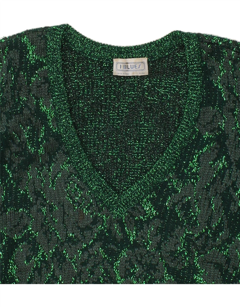 I BLUES Womens V-Neck Jumper Sweater IT 44 Medium Green Floral Viscose Vintage i Blues and Second-Hand i Blues from Messina Hembry 