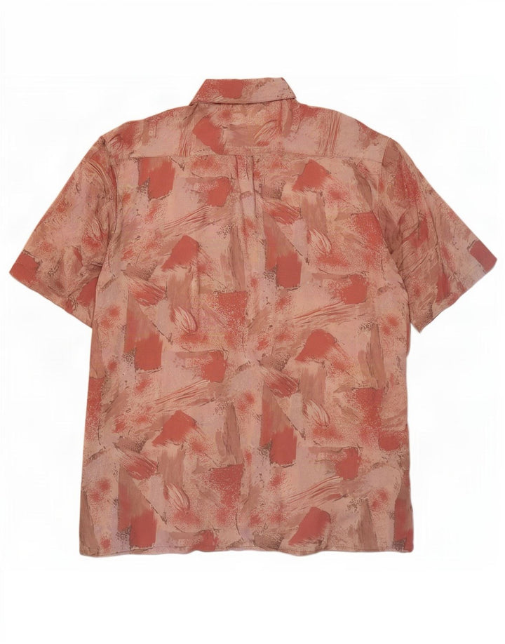Vintage Mens Abstract Pattern Short Sleeve Shirt Medium Pink Viscose
