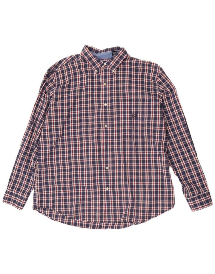 Chaps Mens Easy Care Shirt 2XL Navy Blue Check Cotton
