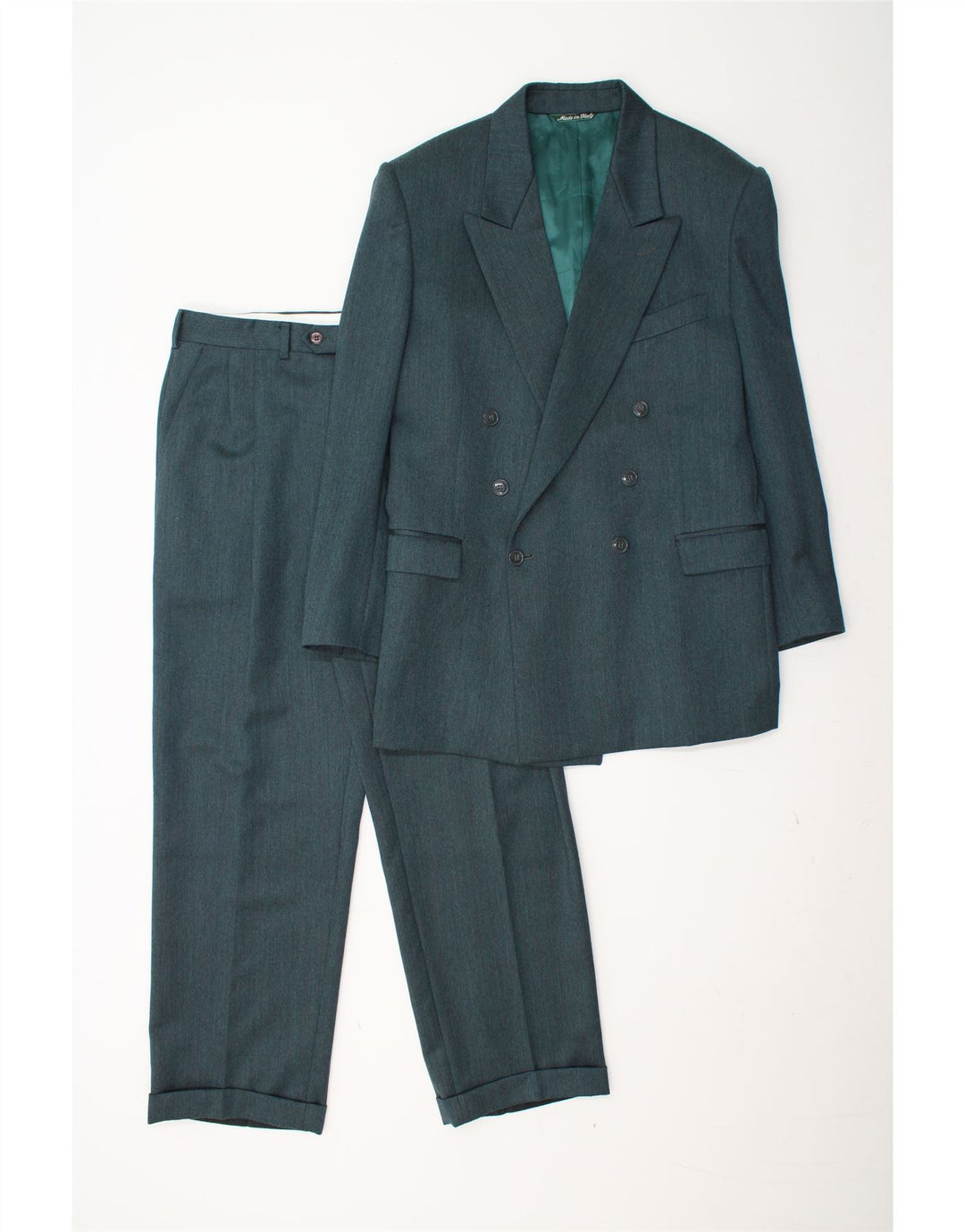 ANGELICO Mens Double Breasted 2 Piece Suit IT 50 Large W34 L30 Green