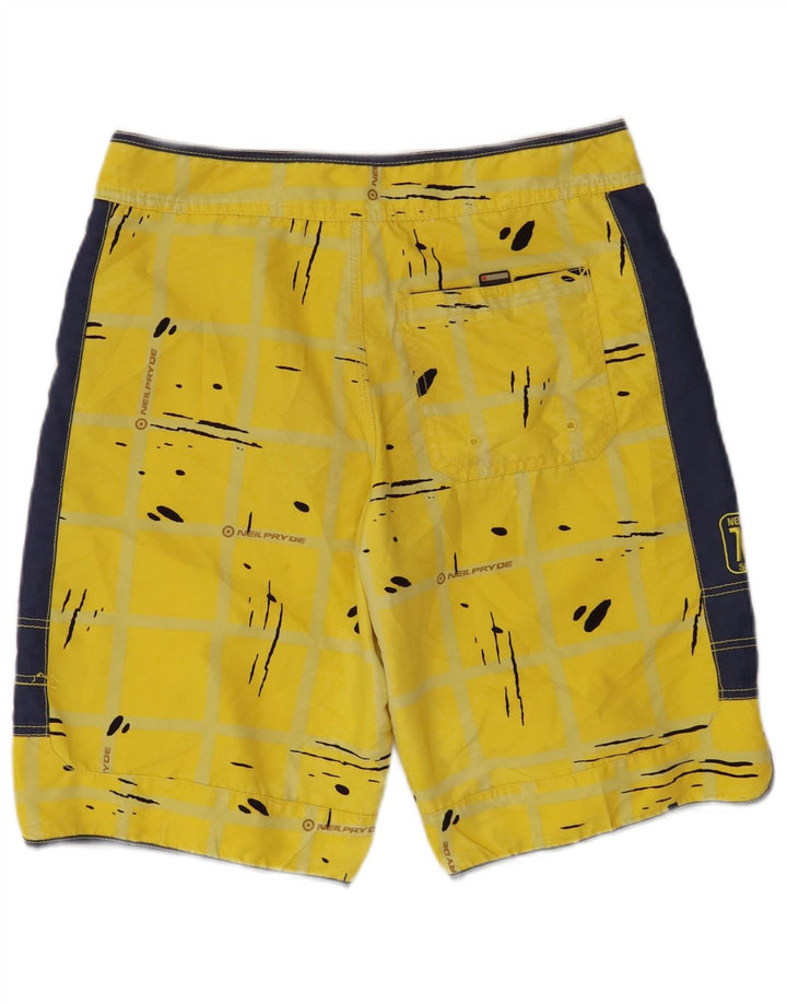 NEILPRYDE Mens Graphic Swimming Shorts Medium  Yellow Spotted Polyester