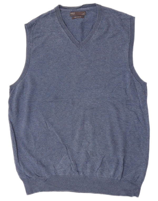 MARKS & SPENCER Mens Vest Tank Top Large Blue Cotton