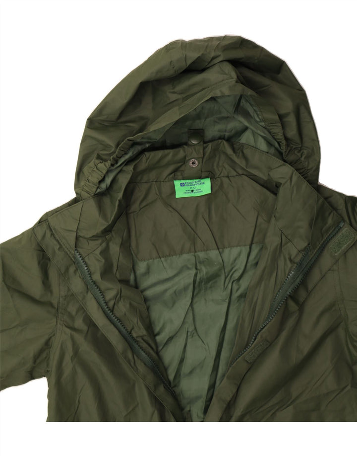MOUNTAIN WAREHOUSE Boys Hooded Rain Jacket 11-12 Years Khaki Polyester Vintage Mountain Warehouse and Second-Hand Mountain Warehouse from Messina Hembry 