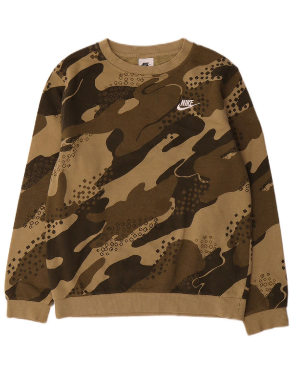 Nike Boys Sweatshirt Jumper 13-14 Years XL Khaki Camouflage Cotton
