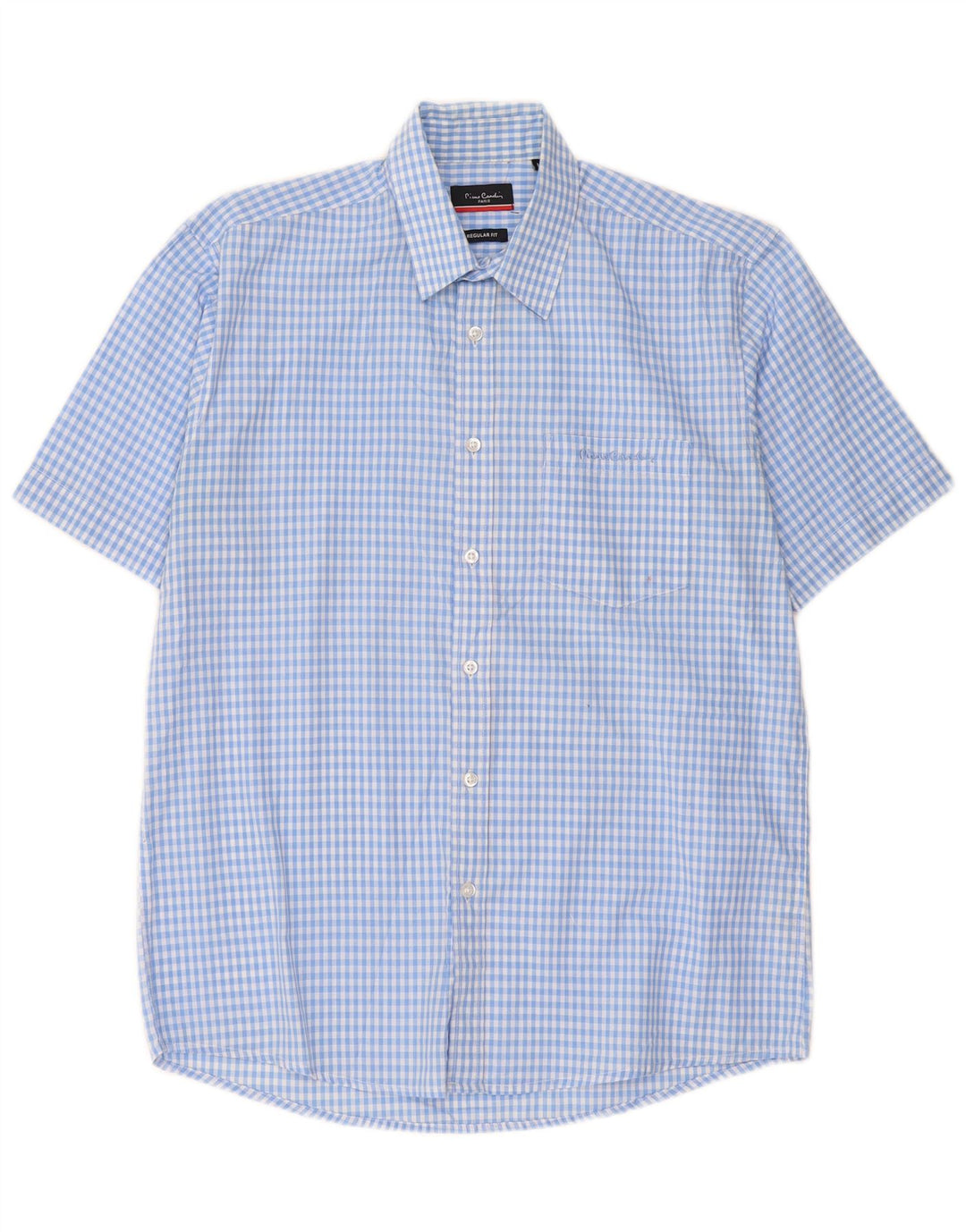 Pierre Cardin Mens Short Sleeve Regular Fit Shirt Medium Blue Gingham