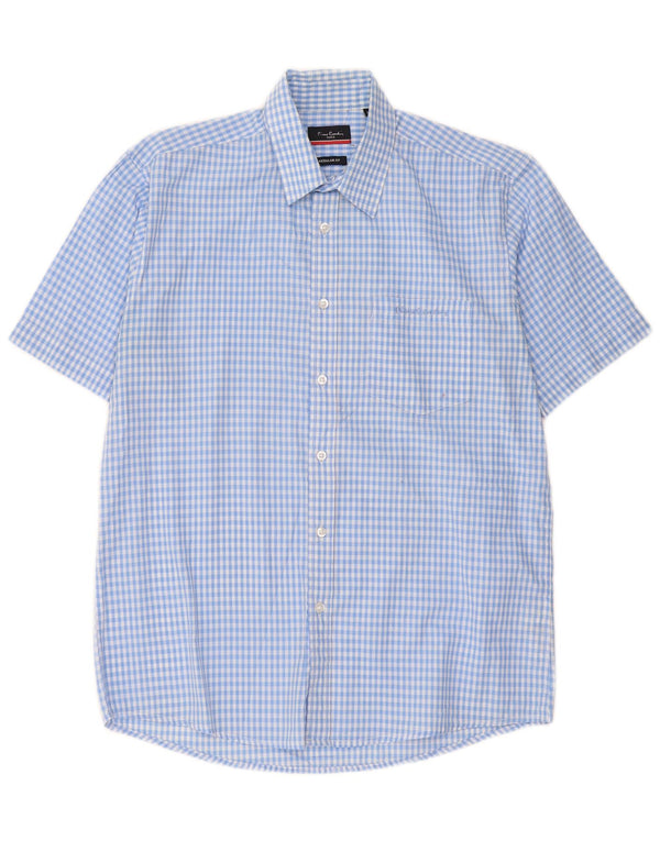 Pierre Cardin Mens Short Sleeve Regular Fit Shirt Medium Blue Gingham