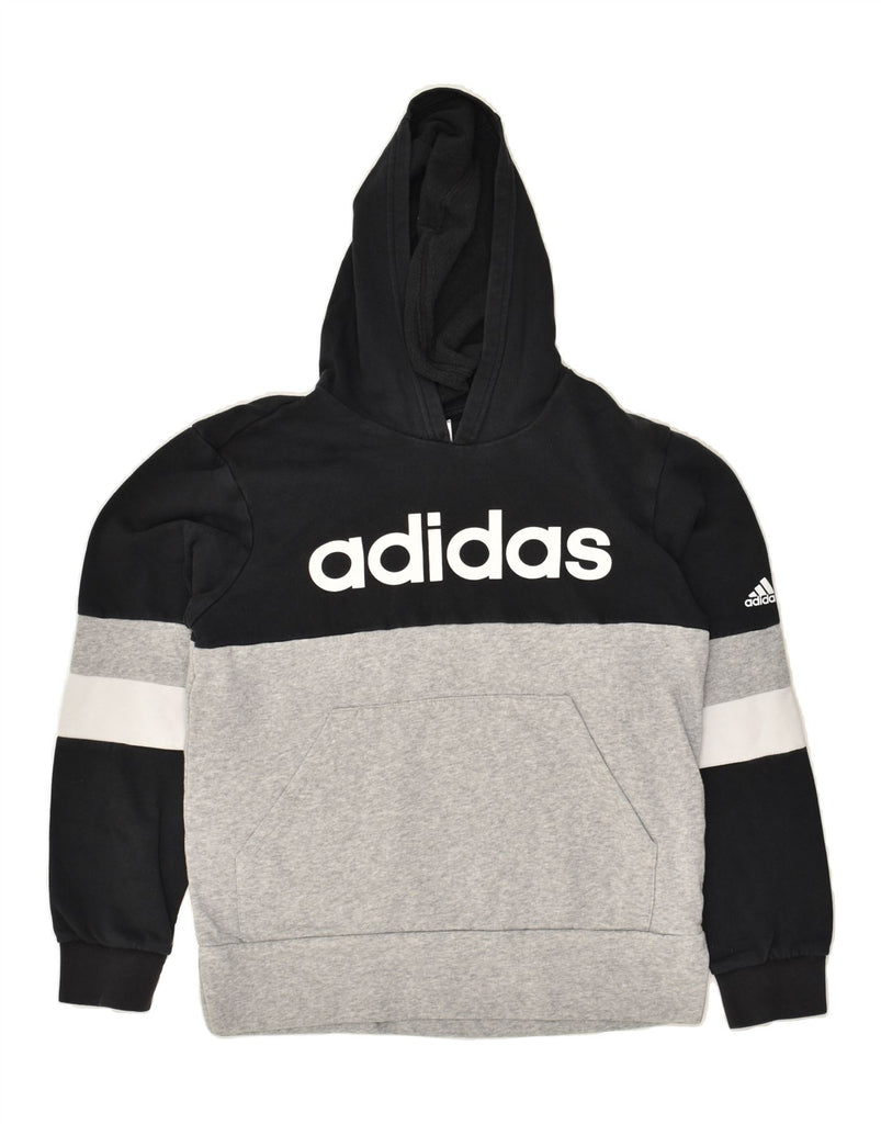 ADIDAS Boys Graphic Hoodie Jumper 13-14 Years Grey Colourblock Cotton | Vintage Adidas | Thrift | Second-Hand Adidas | Used Clothing | Messina Hembry 