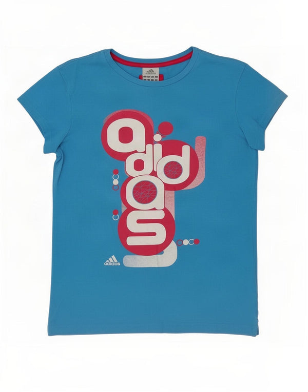 Adidas Womens Graphic T-Shirt Top UK 10 Small Blue Cotton