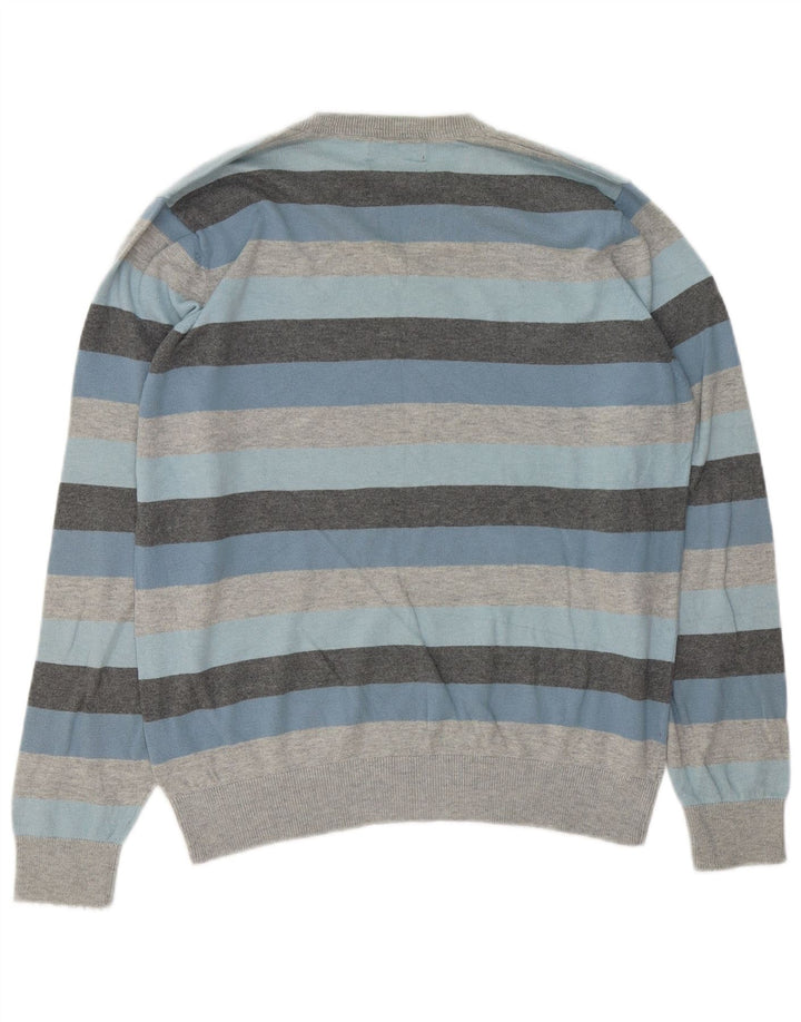 Marks & Spencer Mens Autograph V-Neck Jumper Sweater Large Grey Striped
