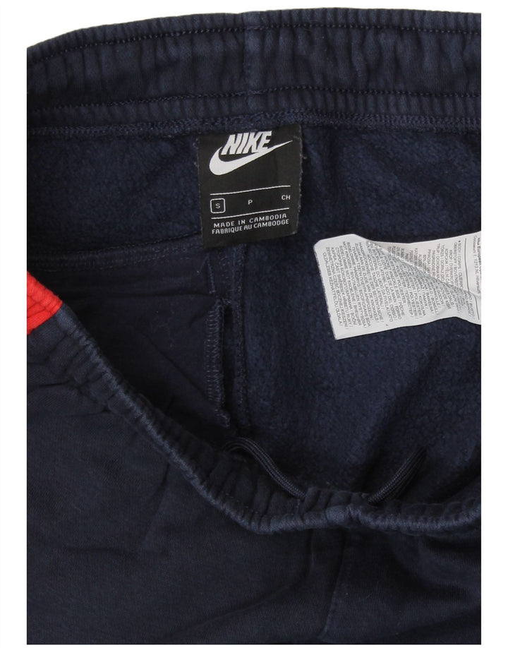 NIKE Mens Tracksuit Trousers Joggers Small Navy Blue Colourblock Cotton